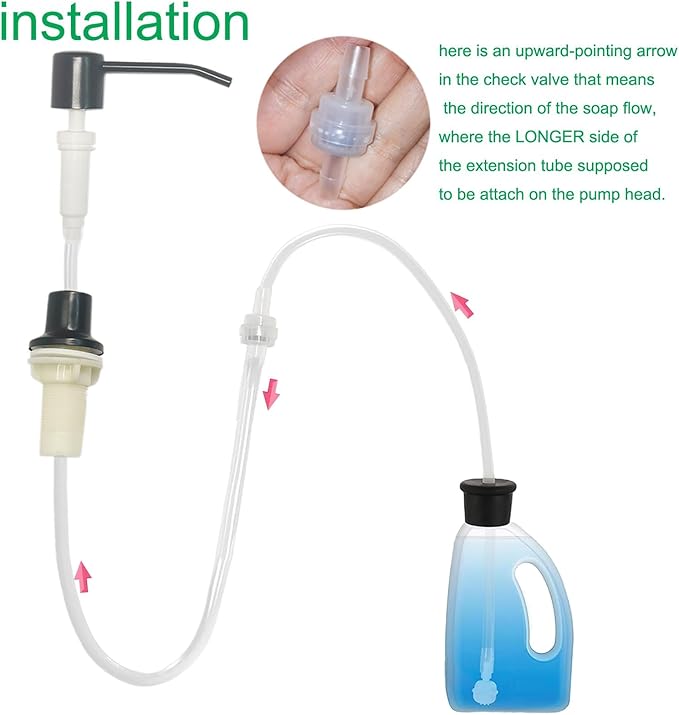 Sink Soap Dispenser Tube 47" with Check Valve, Kitchen Dish Detergent Dispenser Tubing, Under Sink Dispenser Extension Hose for Prevent Backflow Countertop Kitchen Sink Accessories 2sets Pack