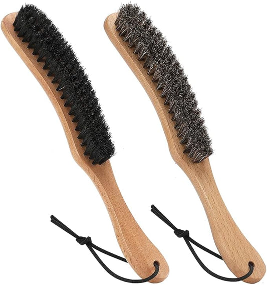 Hat Brush Combo Kit - Horsehair Felt Hat Brush Clean Cowboy Hat, Fedora Hat & Baseball Cap, Boar Bristle Lint Brush Remove Pet Hair Dust for Suits, Suede, Clothes & Furniture, Beech Handle - 2 Pack