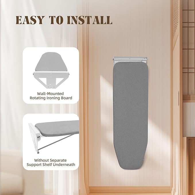 Wall-Mounted Ironing Board, Foldable Laundry Iron Board, Space Saving Ironing Station, Swivel Ironing Board with Heat Resistant Cover for Home, Apartment & Small Spaces, 39.3" x 12" Gray