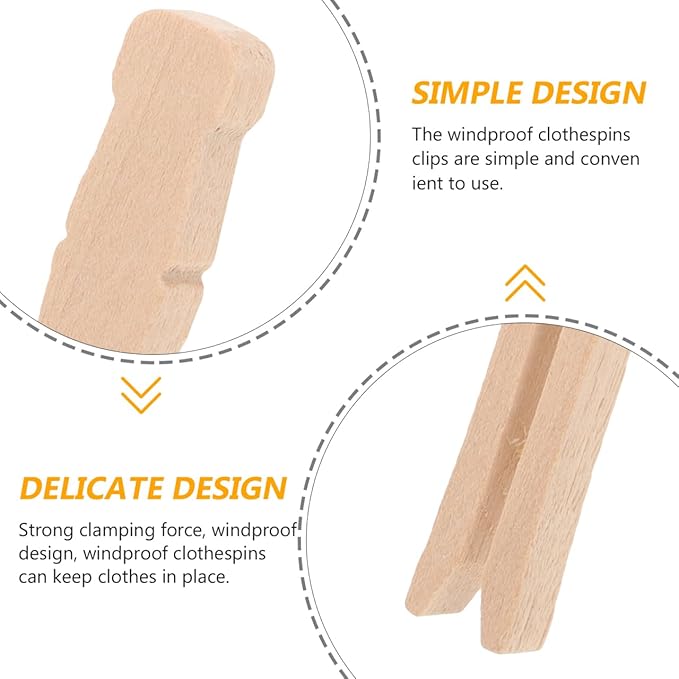 PRETYZOOM 100Pcs Wooden Clothespins, Heavy Duty Clothes Clips Clothesline Clamps Pegs for Home Outdoor Laundry Drying Rack Sock Quilt Crafts, Photo Hanging, Food Bag Sealing