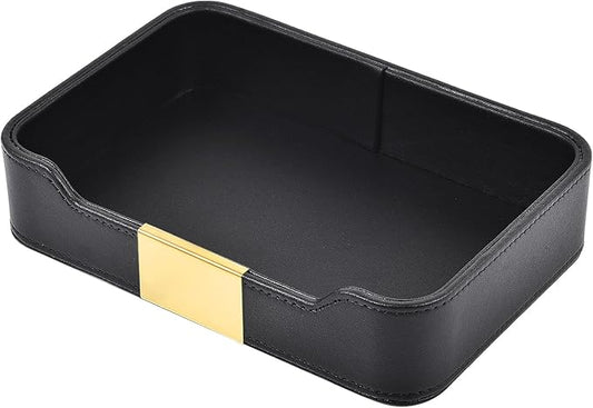 Leather Tray Desktop Storage,Luxury Nightstand Organizer Decorative Tray,for Entryway Table to Hold Jewelry Watch Cosmetics Keys Phone Wallet Home & Office Accessories,Black, 8.5L x 5.7W x 1.8H