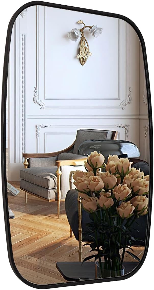 ANDY STAR Black Oval Mirrors for Bathroom, 24x40 Inch Oblong Bathroom Mirrors for Over Sink, Modern Metal Vanity Mirror, Non-Rusting SUS304 Metal Tube Frame, Wall-Mounted Vertically or Horizontally