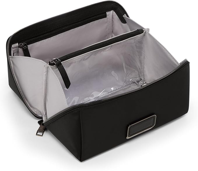 TUMI - Voyageur Dallas Cosmetic Bag - Lay-Flat Travel Makeup Organizer - Packable Travel Kit - Black with Gunmetal Hardware