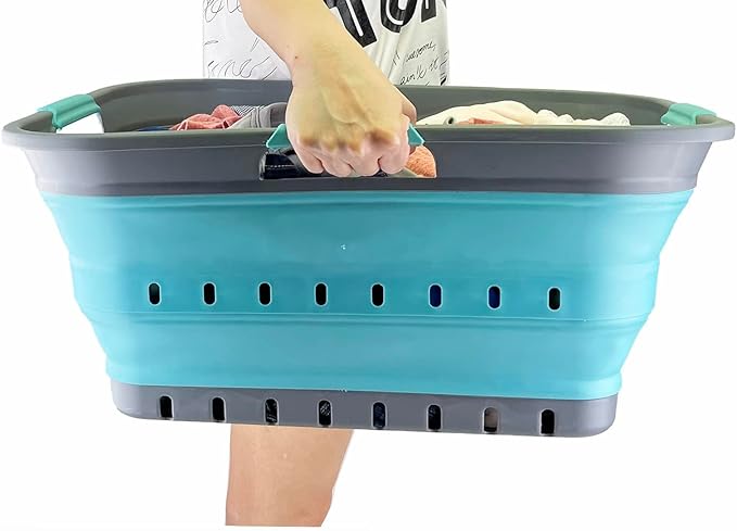SAMMART 42L (11 gallon) Collapsible Plastic Laundry Basket - Foldable Pop Up Storage Container/Organizer - Portable Basket - Space Saving Hamper/Basket