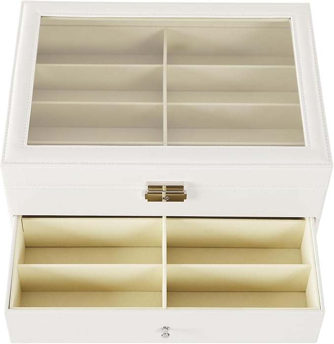 Sunglasses Organizer, Sunglasses Storage Organizer, Eyeglasses Storage Glass Top Lockable Case Organizer Eyeglasses Display Box for Women Men (Black)