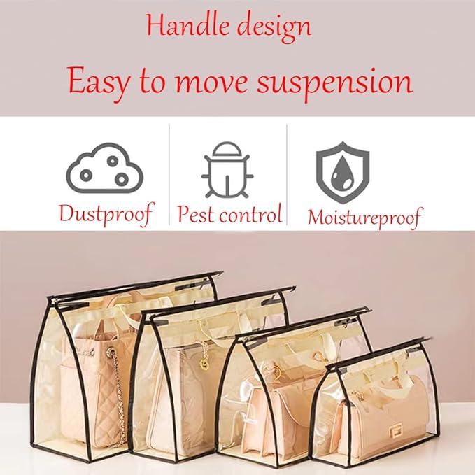Dust Bags for Handbags - Purse Storage Organizer for Closet Moistureproof and Dustproof Cover Hanging with Zipper and Handle (Brown-XXL)