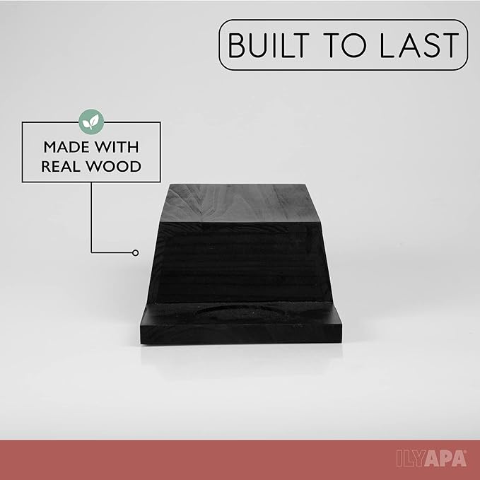 Ilyapa Wooden Laundry Pedestal, Detergent Holder for Fabric Softeners, Accessories for Laundry Room, Black Soap Holder, Detergent Dispenser Stand with Drip Catcher