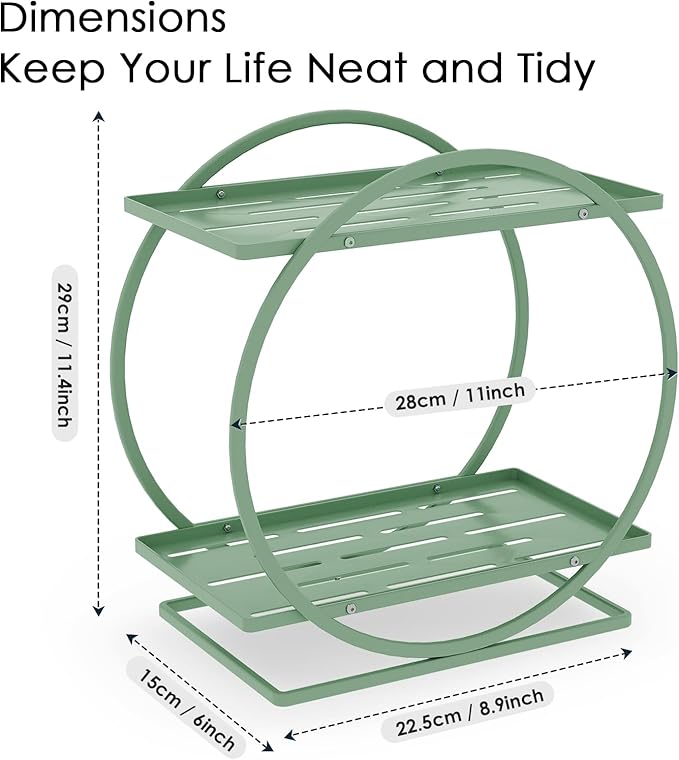 Green Perfume Organizer for Dresser, 2-Tier Bathroom Counter Organizers, Elegant Round Makeup Organizer for Vanity, Versatile Bathroom Tray Countertop Shelf, Compact Skincare Storage