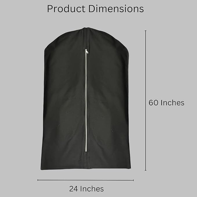 Garment Bag for Hanging Clothes – Organic Cotton Suit & Coat Cover with Zipper | Breathable Closet Organizer for Travel & Storage (X-Large (24"x60"), Black)