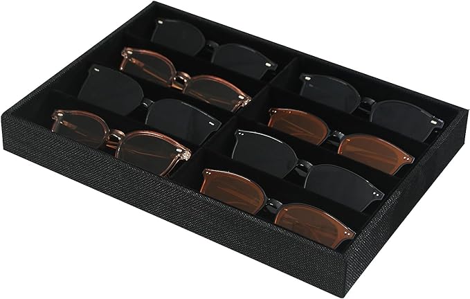 Julysky Sunglass Organizer Tray,8 Grids Watch Holder Display Jewelry Tray for Drawer, Jewelry Display Organizer Tray Box for Men （Black