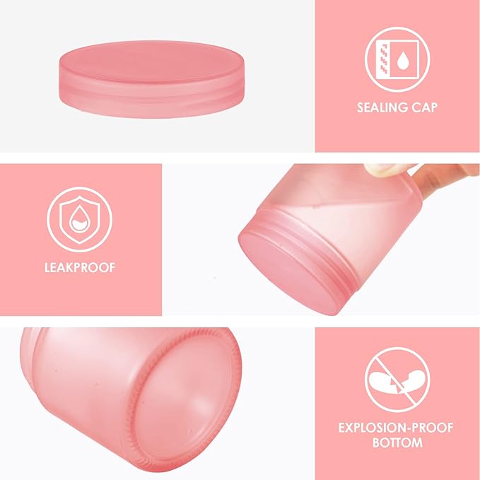 4OZ Glass Jars with Lids, Hoa Kinh Small Glass Jars, 12 Pack Empty Round Canning Storage Jars Containers for Storing Lotions, Powders, and Ointments (4oz-12Pack-Frosted Pink)