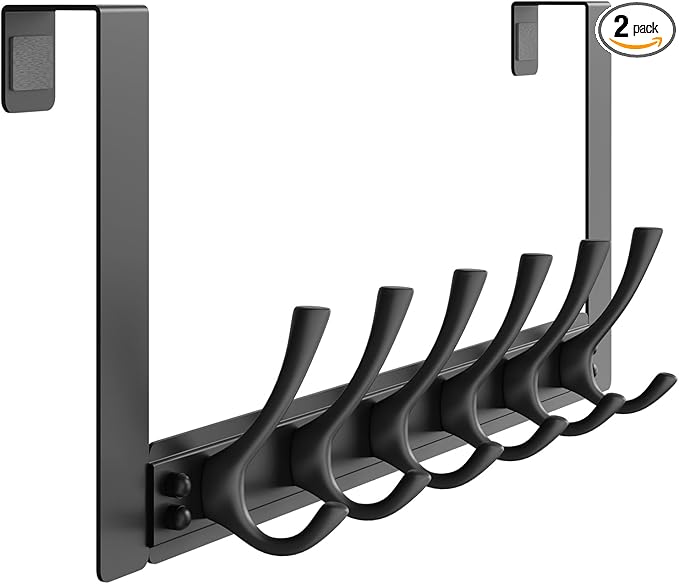 Over The Door Hooks with 6 Hooks for Hanging-Space-Saving,Over The Door Hanger,Over The Door Towel Rack,Towel Hanger for Bathroom,Guaranteed Quality & Compressed Packaging (1, Black-Unassembled)