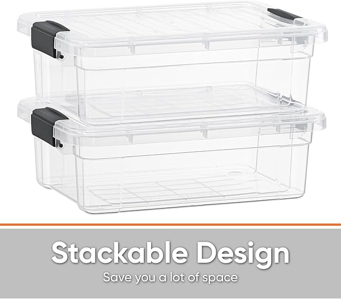 Superio Storage Bins with Lids- 6 Pack, 7.4 Qt Clear Boxes for Organizing, Stackable Plastic Containers- BPA Free, Non-Toxic, Odor Free, Organizer for Home, Office, Dorm