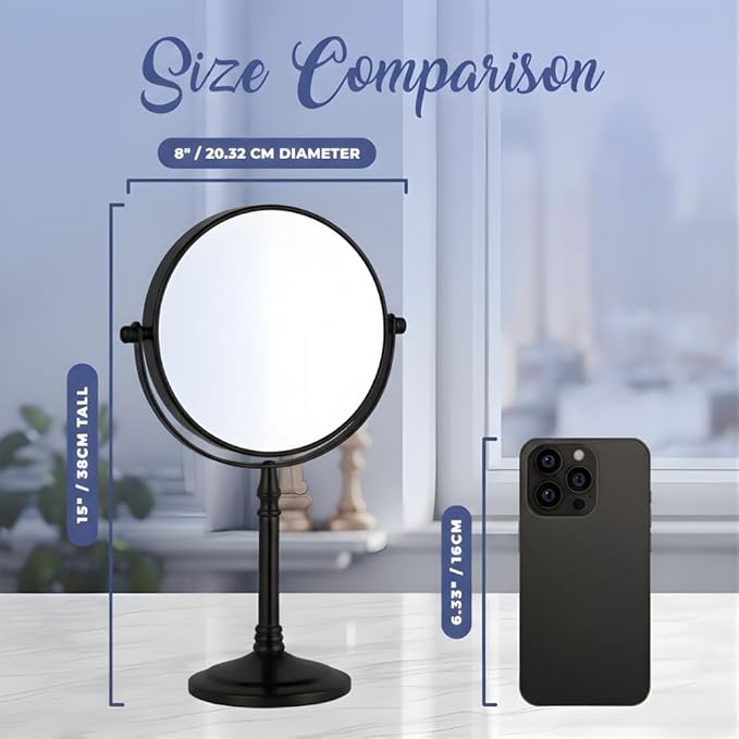 MIRRORVANA Large Double Sided 10X and 1X Magnifying Makeup Mirror with Stand in Gift Box, 15” Tall and 8” Wide (Black)