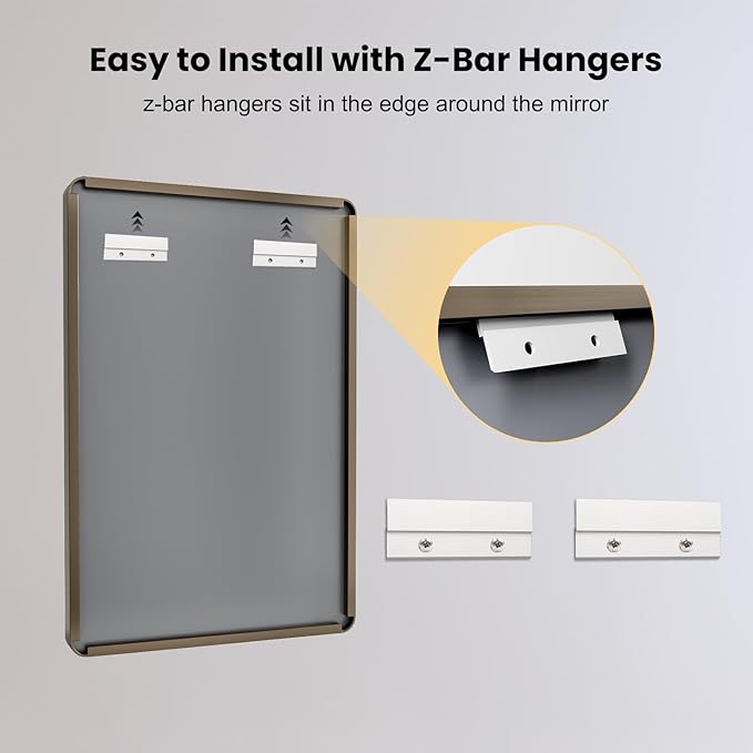 LOAAO 48”X32” Bronze Bathroom Mirrors for Vanity, Rounded Rectangle Brushed Bronze Metal Frame Mirror, Anti-Rust, Tempered Glass, Hangs Horizontally or Vertically