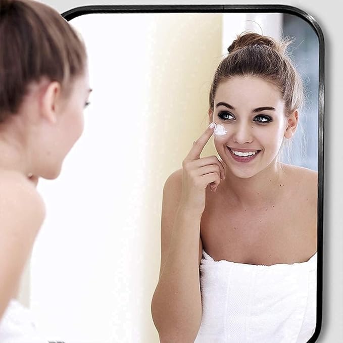24x32 Inch Black Wall Mirror for Bathroom, Brushed Metal Framed Mirror with Rounded Corner, Rectangle Bathroom Vanity Mirror for Bedroom or Living Room, Horizontal/Vertical
