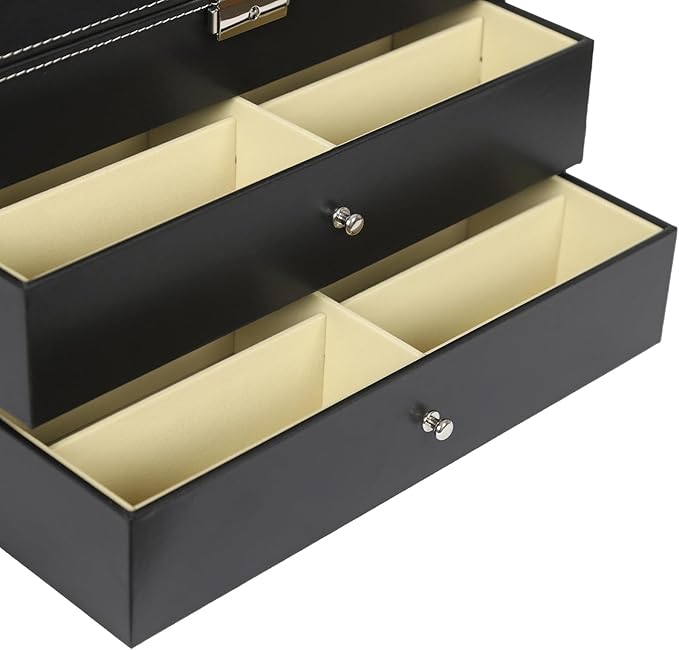Sunglasses Organizer, Sunglasses Storage Organizer, Eyeglasses Storage Glass Top Lockable Case Organizer Eyeglasses Display Box for Women Men (Black)