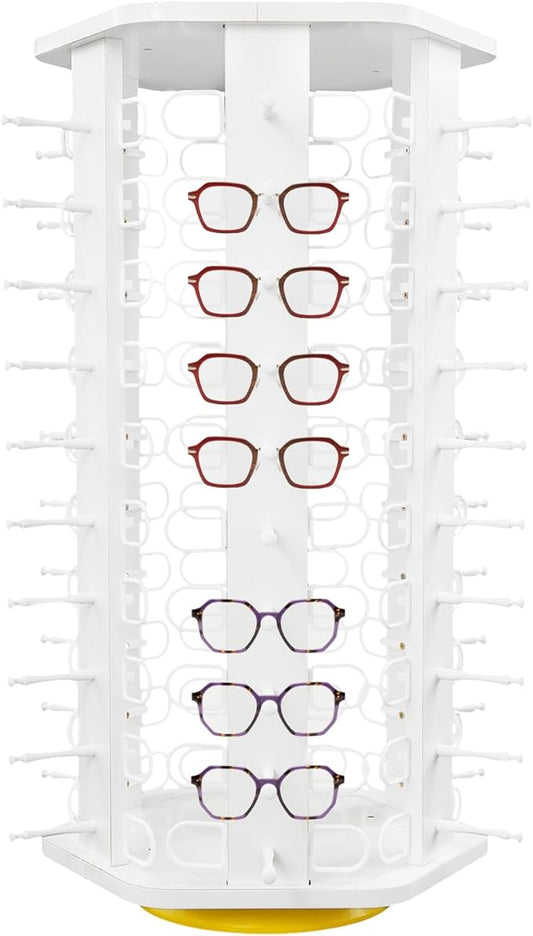 60 Pairs Glasses Rack, 360° Rotating Sunglasses Display Rack, 6-Sided Eyeglasses Storage Organizer, Eyewear Holder, Commercial Sunglasses Display Stand, White