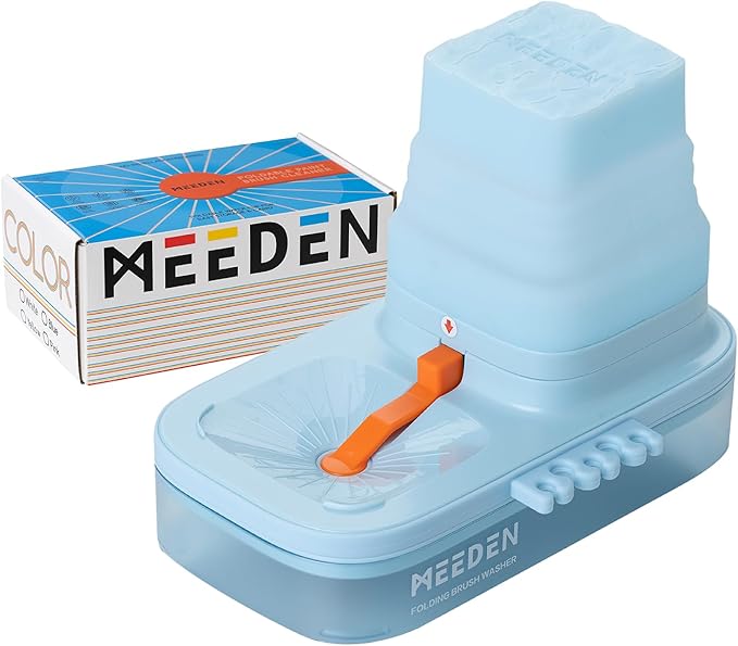 MEEDEN Portable Paint Brush Cleaner: Paint Brush Rinser with Drain for Acrylic, Watercolor & Water-Based Paints - 5-Slot Silicone Brush Washer & Holder, Blue