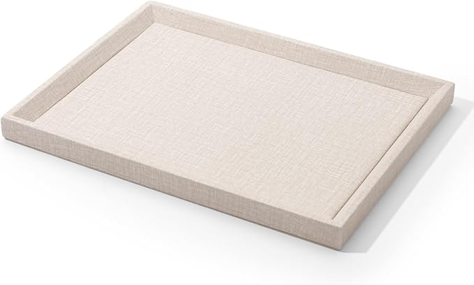 Leather Jewelry Tray Stackable Jewelry Drawer Organizer Display Tray With Linen Texture For Necklace Bracelet Watch Pendant Display Showcase(Large)