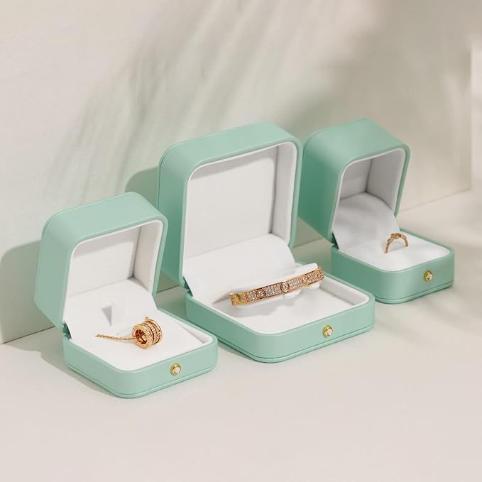 Oirlv Gorgeous Mint Green Necklace Gift Box Leather Necklace Boxes for Jewelry Gift Velvet Interior Pendant Box