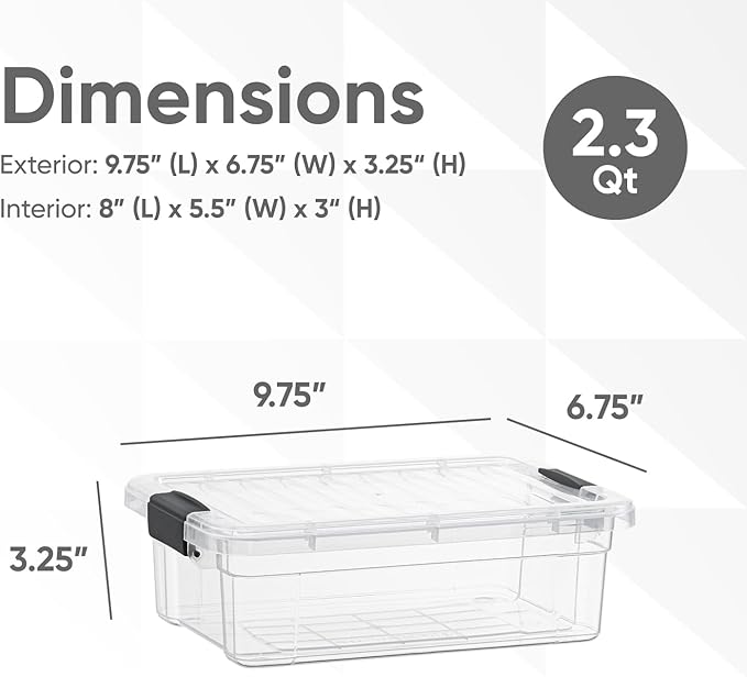 Superio Clear Storage Boxes with Lids, 2.3 Quart Plastic Container Bins for Organizing, Stackable Crates, BPA Free, Non Toxic, Odor Free, Organizers for Home, Office and Dorm, 8 Pack