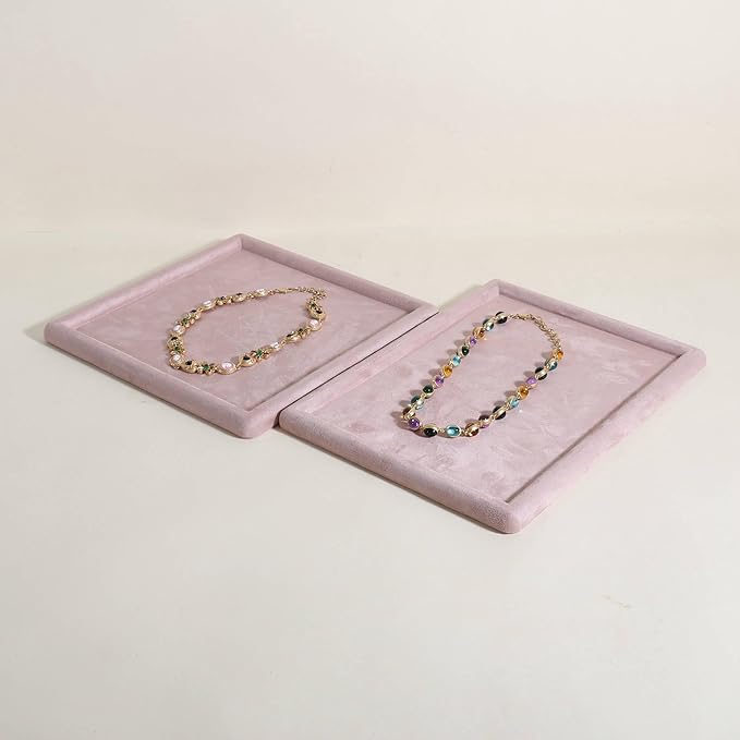 Rectangle Jewelry storage organizer plate, Velvet Jewerly display tray, Empty showcase tray for Necklace Bracelet Ring Earring【Pink-Medium, 11.8 x 8.7 in 】