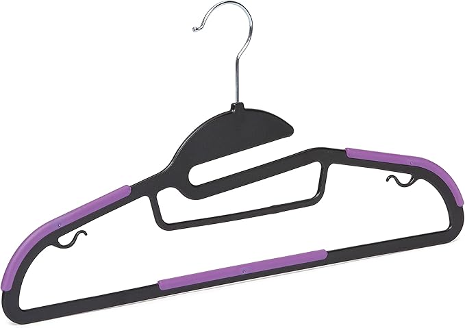 Amazon Basics Rubber Coated Plastic Hangers - Black/Purple, Pack of 50