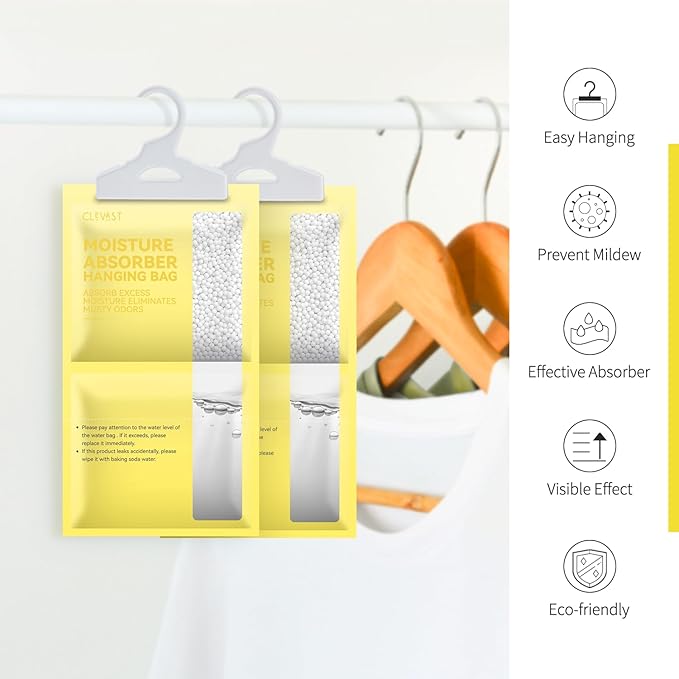 CLEVAST Moisture Absorbers Packets 10 Pack, Dehumidifier Bags for Closet, Scented Hanging Humidity Absorber in Wardrobes, Bedrooms, Bathrooms (Lemon)