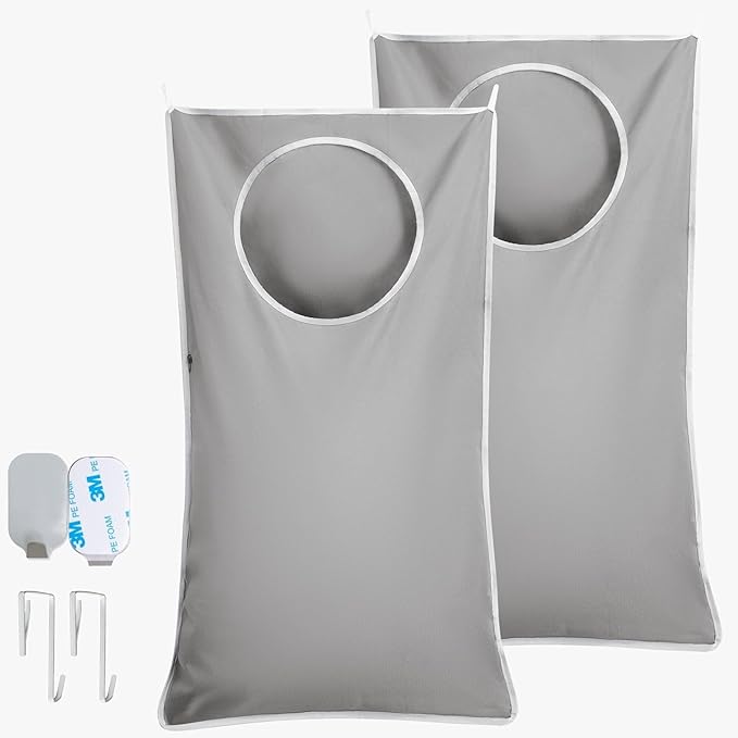 Hanging Laundry Hamper Bag XL 40x22", Space Saving over the Door Storage Bags, Behind the Door Hampers for Dirty Clothes & Wall Mounted Basket for Bathroom (2, Gray)