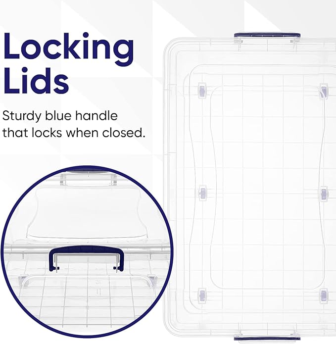 Superio Storage Bins with Lids- Clear Boxes for Organizing, Stackable Plastic Containers- BPA Free, Non-Toxic, Odor Free, Organizer for Home, Office, Dorm (6 Pack, 42 Qt (Under Bed-Wheeled))