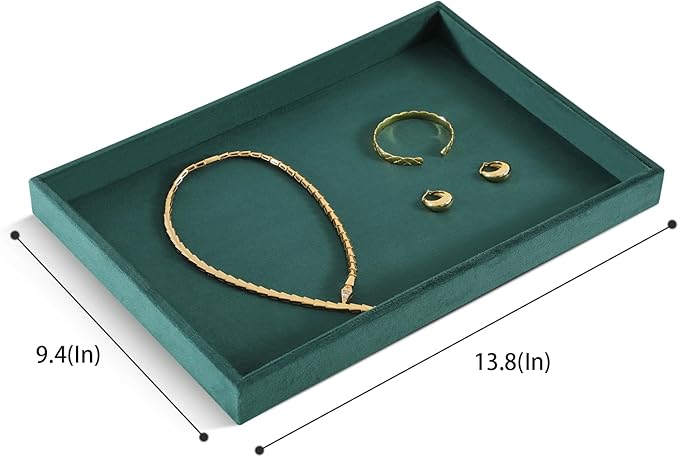 Jewelry Organizers And Storage, Velvet Jewelry Trays,Premium Flat Watch Tray,Luxury Jewelry Display For Vendors,Green Necklace Display For Selling