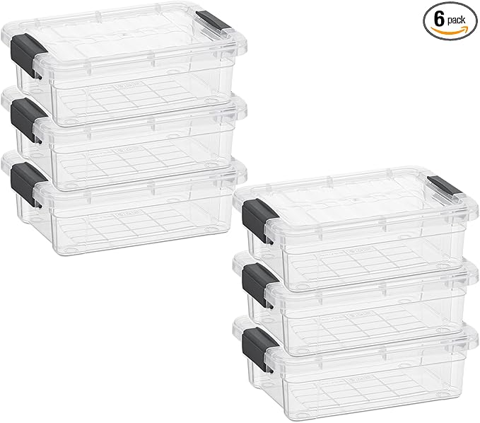 Superio Mini Storage Container Plastic Crayon Box Art Supplies and Sewing Case Stackable Clear Small Organizer for Beads, Stationery, Chalk, and Food, 0.7 Quart, 6 Pack