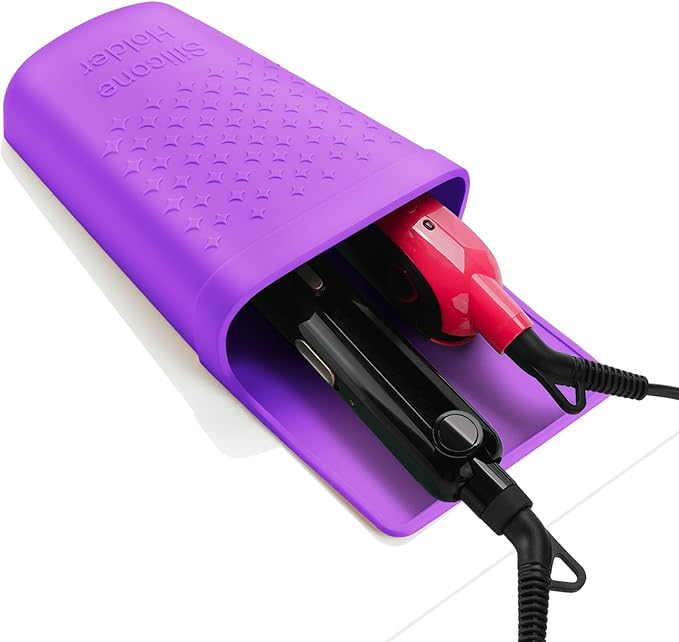 ZAKRA Curling Iron Holder,Heat Resistant Silicone Holder for Flat Iron,Hair Straightener,Hot Hair Tools,Vanity Accessories Organizer.(Purple)
