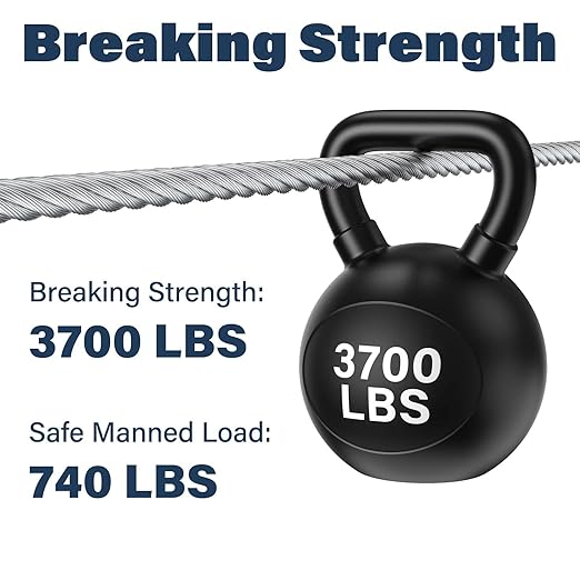 3/16 Wire Rope, 50ft Stainless Steel Cable with Wire Rope Clamps & Thimble, 3700lbs Breaking Strength, 7X19 Strands Aircraft Cable for Zipline, Deck Railing, Clothesline