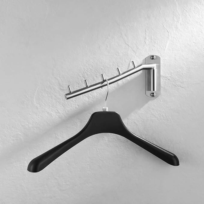 JQK Folding Clothes Hanger Rack, Stainless Steel Swing Arm Hook Holder, Clothing Hanging System Drying Closet Storage Organizer Brushed Finished Wall Mount 2 Pack, SHR100-BN-P2