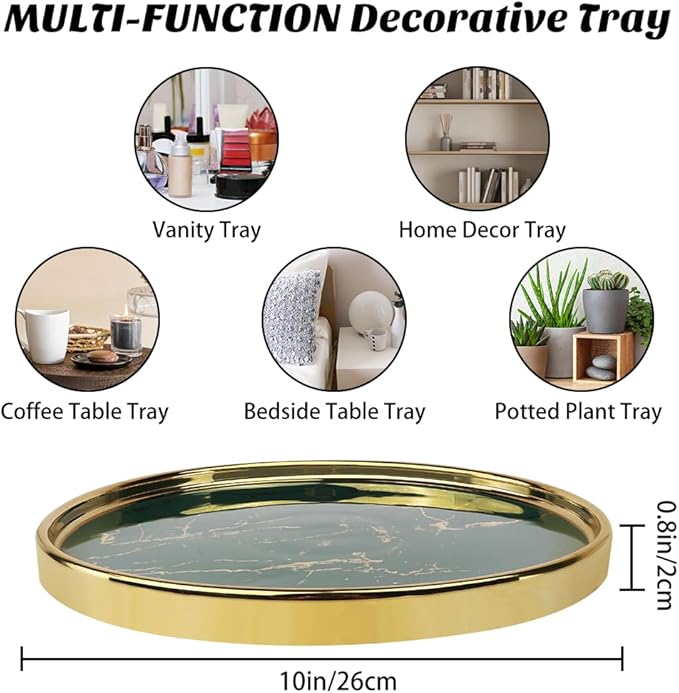 Ceramic Vanity Tray for Bathroom, Jewelry, and Makeup – Decorative Organizer Tray for Countertops, Dresser, or Sink – Elegant Green Round Design, Durable & Stylish Storage Solution