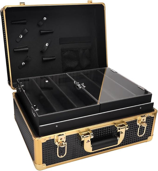 Makuep Train Case,Extra Large See-Through 6 Trays Makeup Box Travel Case Professional Cosmetic Storage for Makeup Artist, Nail Tech, Hairstylists Salon Barber Case