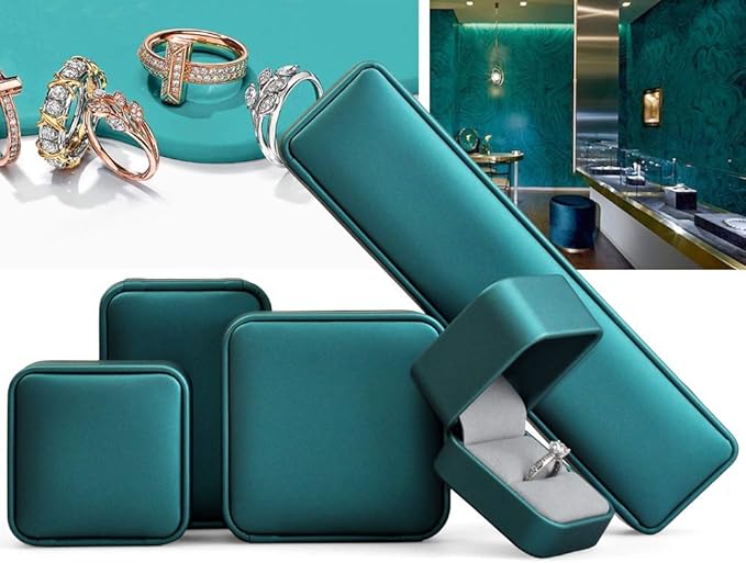 Oirlv Green Leather Ring Box Velvet Travel Jewelry Case Small Ring Box Vintage Jewlery Display Portable