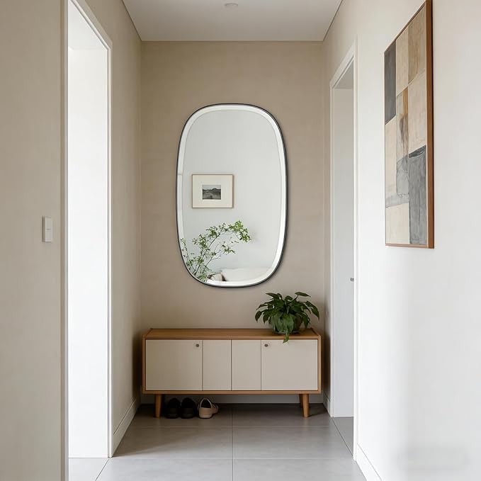 POZINO Rectangle Beveled Mirror, 24"x40" Modern Vanity Mirror with Stainless Steel Frame, Modern Oblong Wall Mirrors for Living Room Bathroom Bedroom Entryway, Hangs Horizontal Or Vertical ﻿