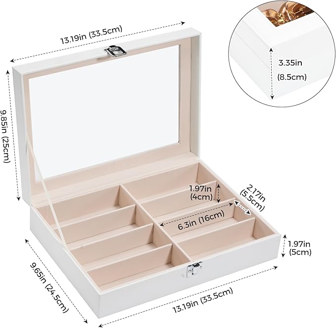 ProCase 8 Slots Sunglasses Organizer, 1 Layer Sunglass Case, Leather Eyeglass Cases for Display and Storage -White