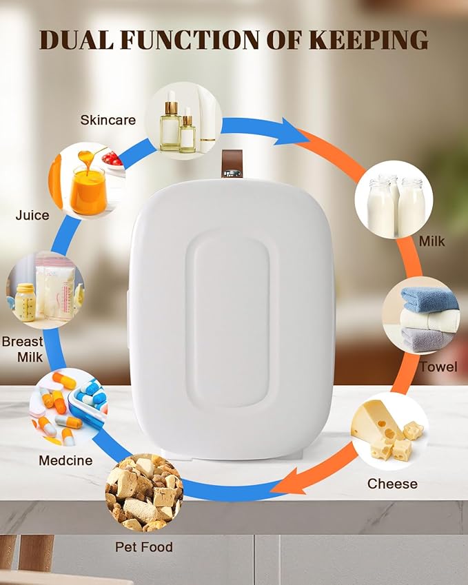 Mini Fridge for Bedroom, 4 Liter/6 Cans Skincare Small Refrigerator, AC/DC Portable Mini Cooler & Warmer, Small Fridge for Camping, Dorm, Office, Car (White)