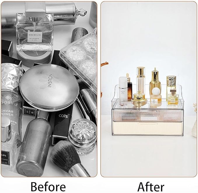 Makeup Organizer Countertop Large Cosmetic Display Cases Cosmetic Organizer Skin care Organizer, 2 Drawers
