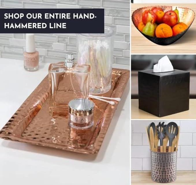 Monarch Abode Decorative Tray – 16-Inch Hand Hammered Copper Plated Metal Bathroom Tray Countertop, Vanity Trays Organizer, Perfume Plate for Dresser, Kitchen Countertop Large Fruit Platter