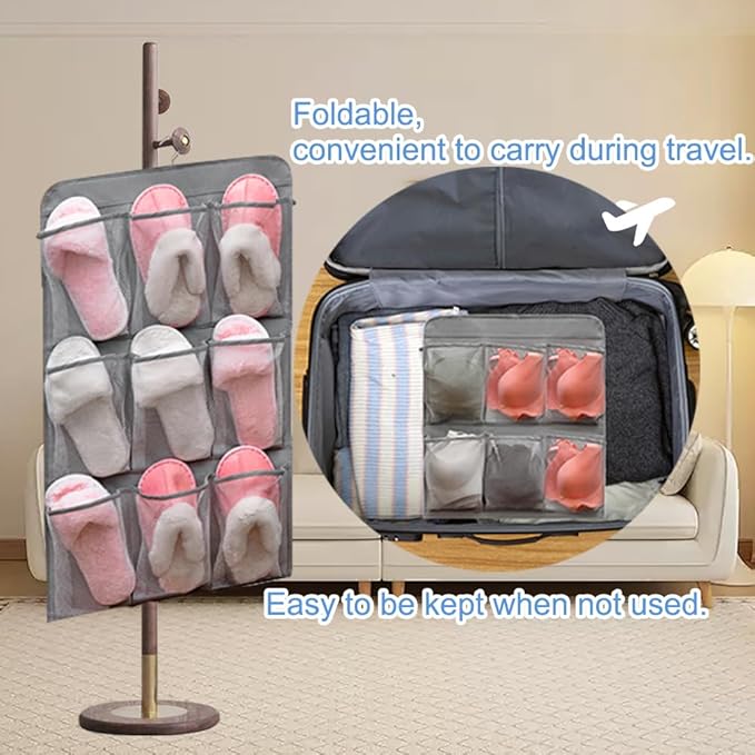 2 Pcs Closet Organizer Dual Sided Hanging Shoe Storage Bag Underwear Socks Holder with 18 Pockets (MESH POCKETS)
