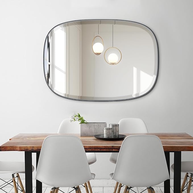 POZINO Matte Black Beveled Mirror, 24"x32" Rectangle Vanity Mirror for Over Sink, Modern Mirrors with Premium Metal Frame, Oblong Mirrors for Bathroom Bedroom Living Room, Horizontal Or Vertical