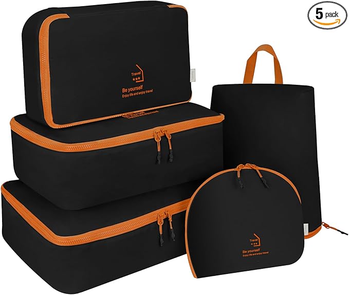 Packing Cubes for Travel, Various Sizes Luggage Organizer Bags with Double Zipper, Durable Space Saver Bags Travel Essentials (5 Set, Black)