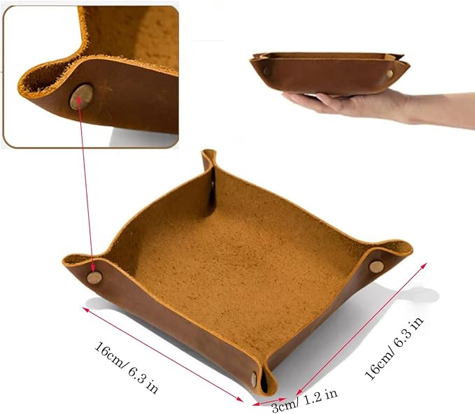 Valet Tray for Men, Leather Jewelry Key Catchall Tray Coin Phone Wallet Caddy Bedside Organizer Storage Box for Men & Women