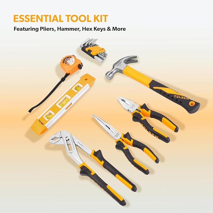 TOLSEN 89-Piece Tool Set Household Tool Kit, Hammer, Screwdrivers, Drill Bits, Socket Wrench, Hex Key, Tape Measure, Plastic Toolbox Storage Case