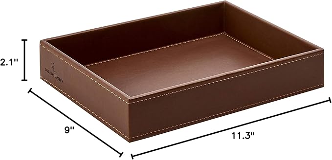 GALLAWAY Leather Valet Tray for Men - Nightstand Organizer EDC Tray for Wallet and Keys - Bedside Dresser Catch All Dump Key Bowl for Entryway Table, Dark Brown